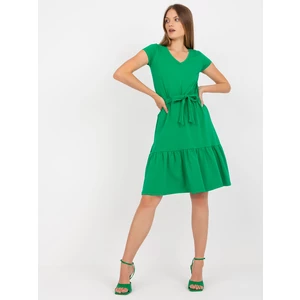 Basic green dress with binding RUE PARIS
