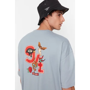 Trendyol Gray Men's Oversize Crew Neck Short Sleeve Printed T-Shirt