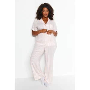 Trendyol Curve Pink Striped Woven Pajamas Set