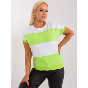 White and light green basic plus size ribbed blouse
