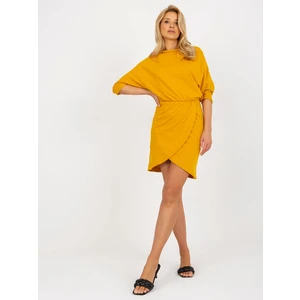 Dark yellow casual dress with 3/4 sleeves