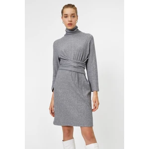 Koton Turtleneck Long Sleeve Tie Waist Short Dress