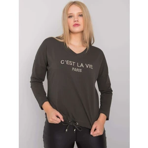 Dark khaki plus size blouse with Sherilyn slogan