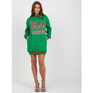 Green long oversize sweatshirt with inscriptions