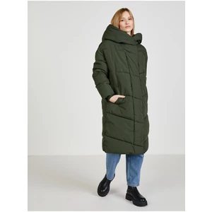 Khaki dámský dlouhý prošívaný oversize kabát s kapucí Noisy May Tal - Dámské