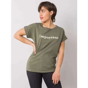 Khaki t-shirt with embroidered text