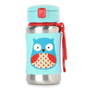 SKIP HOP Zoo Láhev s brčkem na vodu nerez Sovička 12 m+