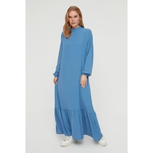 Trendyol Indigo Stand Up Collar Elastic Aerobin Woven Dress