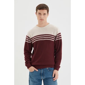 Trendyol Claret Red Men's Slim Fit Crew Neck Paneled Knitwear Sweater