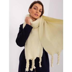 Light yellow smooth scarf with fringe
