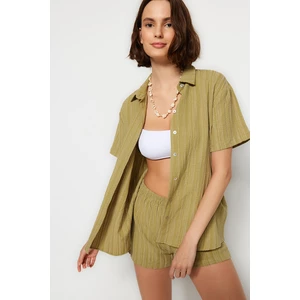 Trendyol Green Woven Linen Blend Blouse Shorts Set