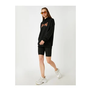 Koton Oversize Hooded Printed Sweatshirt Fleece Inner