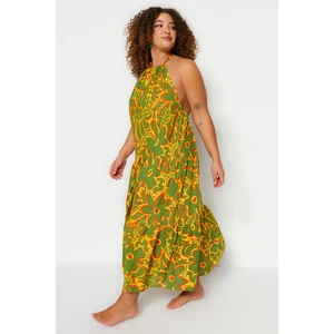 Trendyol Curve Multicolored Floral Halterneck Maxi Woven Beach Dress