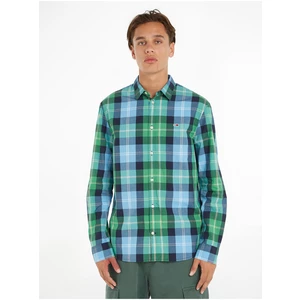 Modro-zelená pánská kostkovaná košile Tommy Jeans Essential - Pánské