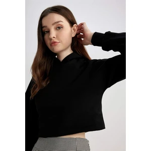 DEFACTO Crew Neck Hooded Basic Crop Sweatshirt