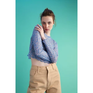 DEFACTO Slim Fit Crew Neck Printed Tulle Long Sleeve T-Shirt