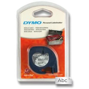 Dymo LetraTag 91208 S0721730 12mm x 4m černý tisk/stříbrný podklad originální páska metalická