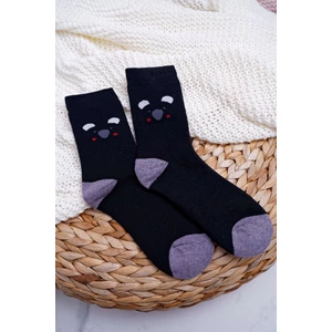 Dámské Ponožky Teplé Černé s Pandou