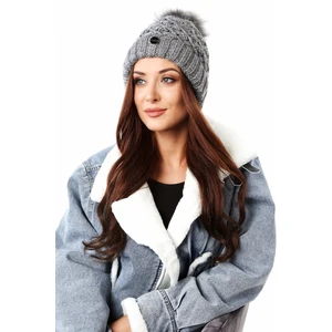 Warm, dark gray winter cap with pompom