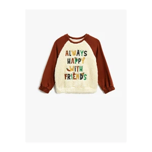 Koton Plush Sweater Detailed Sweatshirt With Embroidered