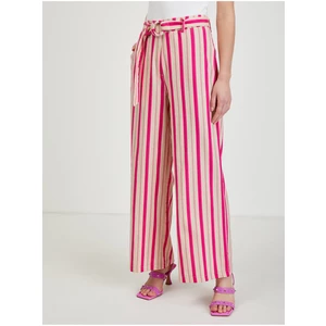 Růžové dámské lněné pruhované kalhoty ORSAY - Dámské