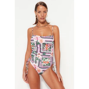 Trendyol Floral Patterned Square Collar Draped Regular Leg Swimsuit