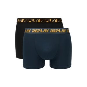 Replay Boxerky Boxer Style 6 T / C Metaliczny mankiet 2Szt Box - D Niebieski / Czarny / Brązowy