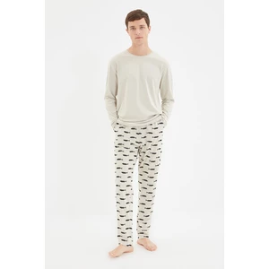 Trendyol Beige Men's Regular Fit Printed Knitted Pajamas Set