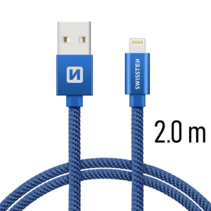 Datový kabel Swissten Textile USB/Lightning, 2,0m, modrý