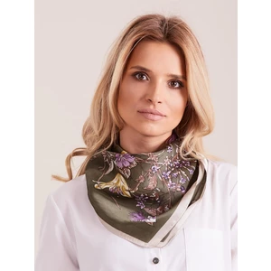 Scarf with a khaki flower pattern