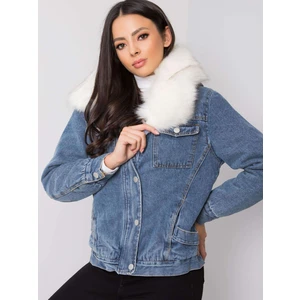 Blue denim jacket with fur