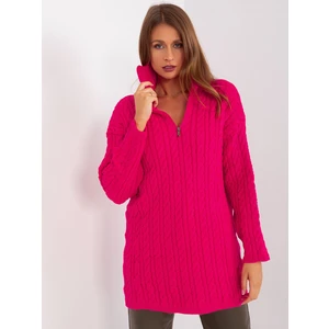 Fuchsia long sweater with cables