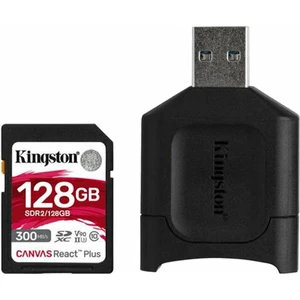 Pamäťová karta Kingston Canvas React Plus SDXC 128GB UHS-II U3 (300R/260W) + čtečka (MLPR2/128GB) pamäťová karta SD • kapacita 128 GB • trieda UHS 3 (