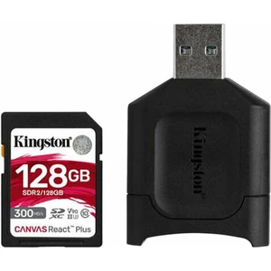 Pamäťová karta Kingston Canvas React Plus SDXC 128GB UHS-II U3 (300R/260W) + čtečka (MLPR2/128GB) pamäťová karta SD • kapacita 128 GB • trieda UHS 3 (