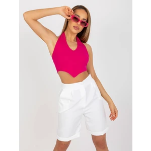 Fuchsiový žebrovaný základní crop top RUE PARIS