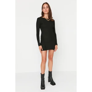 Trendyol Black Ruffle Detailed Mini Knitted Dress