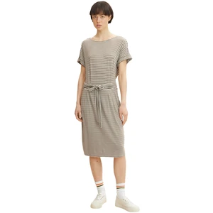 White-khaki Women's Striped Midish Dress with Tie Tom Tailor - Women