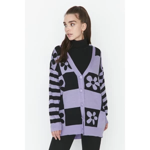 Trendyol Purple Floral Pattern Knitwear Cardigan
