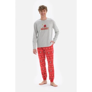 Dagi Gray Crew Neck Long Sleeve Snoopy Printed Pajamas Set