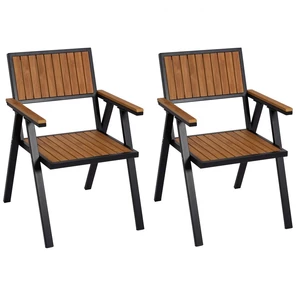 Záhradné stoličky 2 ks Čierna / svetlohnedá,Záhradné stoličky 2 ks Čierna / svetlohnedá
