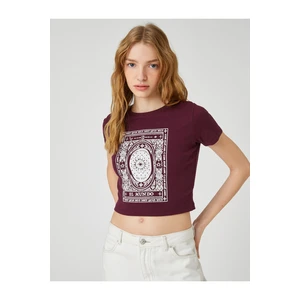 Koton Crop T-Shirt Cotton Short Sleeve Crew Neck Printed