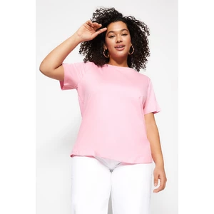 Trendyol Curve Pink Crew Neck Basic Knitted T-Shirt