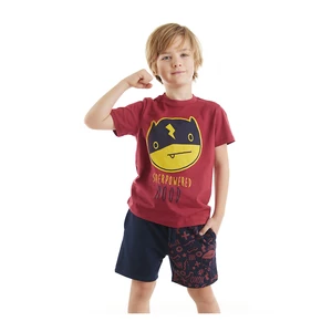 Denokids Super Strong Boy Claret Red T-shirt Shorts Summer Suit