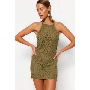 Trendyol Khaki Fitted in Mini Knitwear, Low-Cut Beach Dress