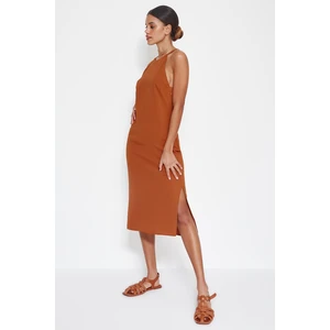 Trendyol Brown Weave Halter Neck Midi Dress