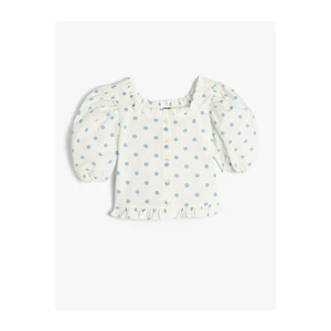 Koton Crop Shirt with Balloon Sleeves, Square Collar, Ruffled