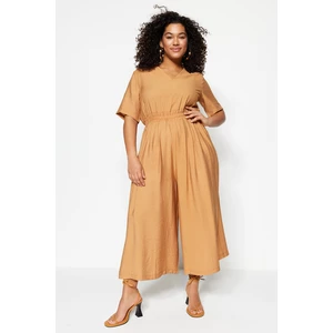 Trendyol Curve Weave Camel Overalls With An Elastic Waist