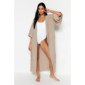 Trendyol Beige Belted Maxi Woven Kimono & Caftan