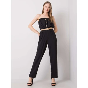 RUE PARIS Black jumpsuit with belt