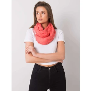 Coral polka dot scarf with applique